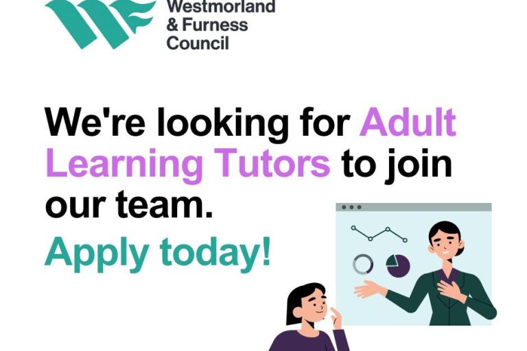 Text on a white background saying "We're looking for Adult Learning Tutors to join our team. Apply today!"