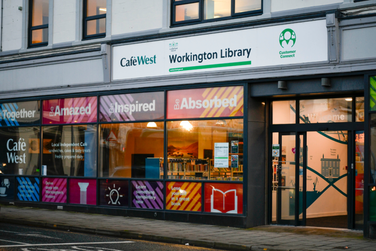Picture shows the front of Workington Library