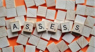 the word assess on scrabble wooden squares